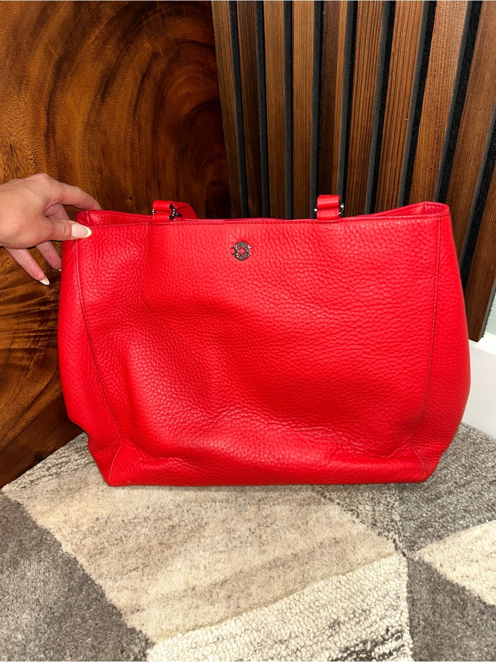 Dagne Dover Allyn Red Pebbled Leather Laptop Work Tote